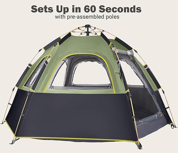 Camping Tent with Instant Setup, 2/3 Person Weatherproof Easy Quick Set Up in 60 Seconds with Rainfly Backpack Tent for Family Camping & Hiking, Upgraded Ventilation,Center Height 66-inch