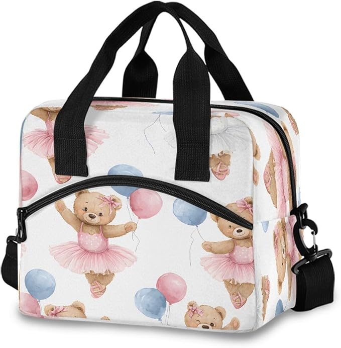 ALAZA Ballerina Bear Balloon Pattern Lunch Box for Men Women Adults Insulated Lunch Bag Cooler Bag with Adjustable Shoulder Strap for Work Picnic Travel