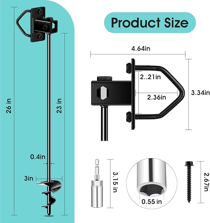 26" Ground Anchors Screw-in Payivsve, Multi-Purpose Trampoline Stakes Heavy Duty, 3" Wider Spiral Mobile Home Anchors Hurricane Earth Anchor for Trampoline, Shed, Swing Sets, Carports(26"-2pcs)