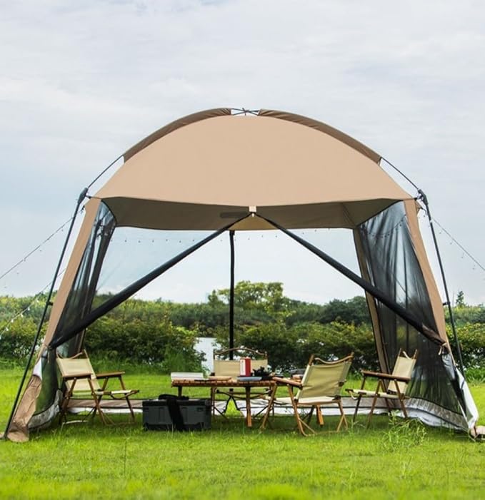 iCool Screen House 11 x 11 Ft Screened Mesh Net Wall Canopy Tent Screen Shelter Gazebos for Patios Outdoor Camping Activities - Beige