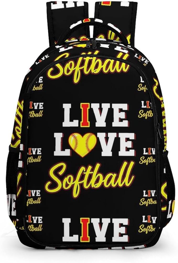 Travel Backpack I Live Love Softball for Women Men, Anti Theft Laptop Daypack with Large Capacity for College Work Weekender Outdoor