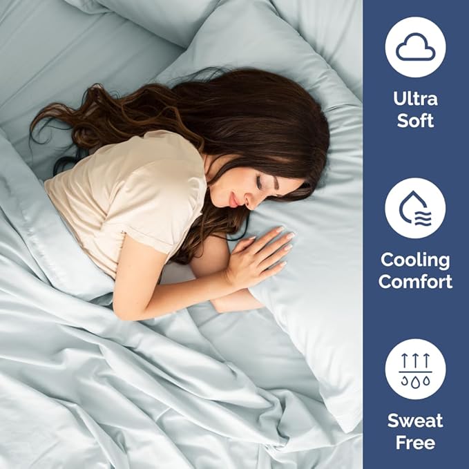 Full XL Bed Sheet - 4 Piece Full XL Bed Sheets Set - Soft, Breathable & Cooling - Hotel Luxury Bedding for Women, Men, Kids, Teens, Boys & Girls - Deep Pockets, Comfy, Fade & Wrinkle Free - Ice Blue