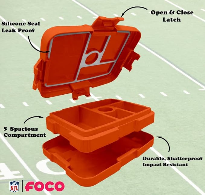 FOCO NFL Unisex-Adult Officially Licensed 2-Tone Big Logo Team Color Football Leak Proof 5 Compartment Bento Lunch Box - Miami Dolphins