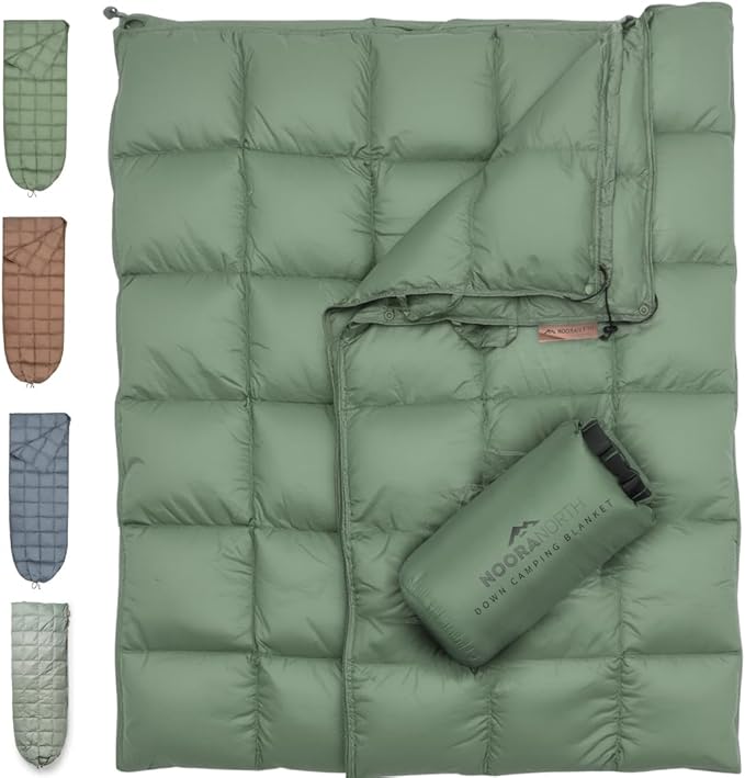 Down Camping Blanket with Footbox – Lightweight, Packable, Water Resistant Backpacking Quilt & Warm Puffy Compact Outdoor Throw – 52x77 with Stuff Sack for Stadium, Hiking & Travel