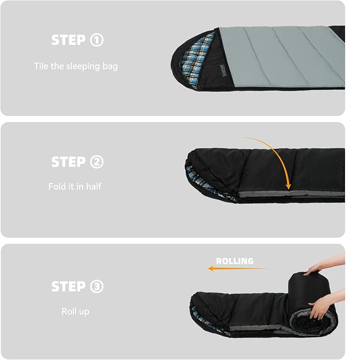 Cotton Flannel Liner Sleeping Bag for Adults Teens Kids, Cold Weather & Warm, 3 Seasons, Lightweight Compact Camping Essentials Equipment, Hiking, Outdoor, Travel