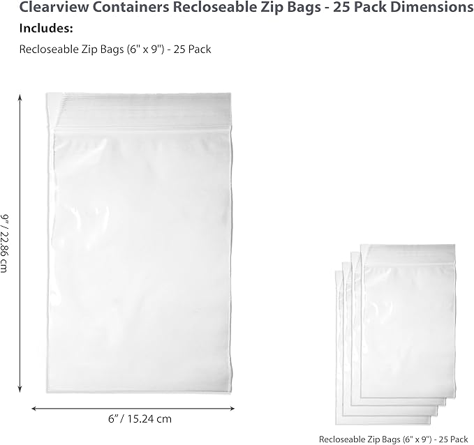 25-Pack 6" x 9" Reclosable Zip Bags – Durable & Convenient Storage Solution