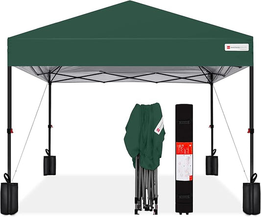Best Choice Products 8x8ft Pop Up Canopy Tent, Outdoor Shade, 1 Person 1 Minute Set Up, Carry Case, 4 Weight Bags - Dark Green
