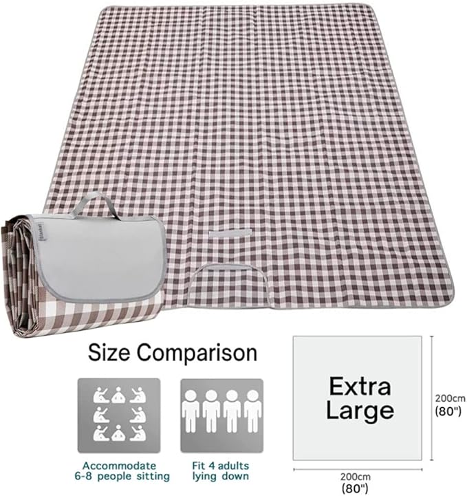 Extra Large Picnic Blanket Beach Blankets, Outdoor Foldable Waterproof Sand Mat for Beach Camping Hiking Travel Family Concerts Grass Park Music Festival Lawn Mats (Brown, 80x80inch)