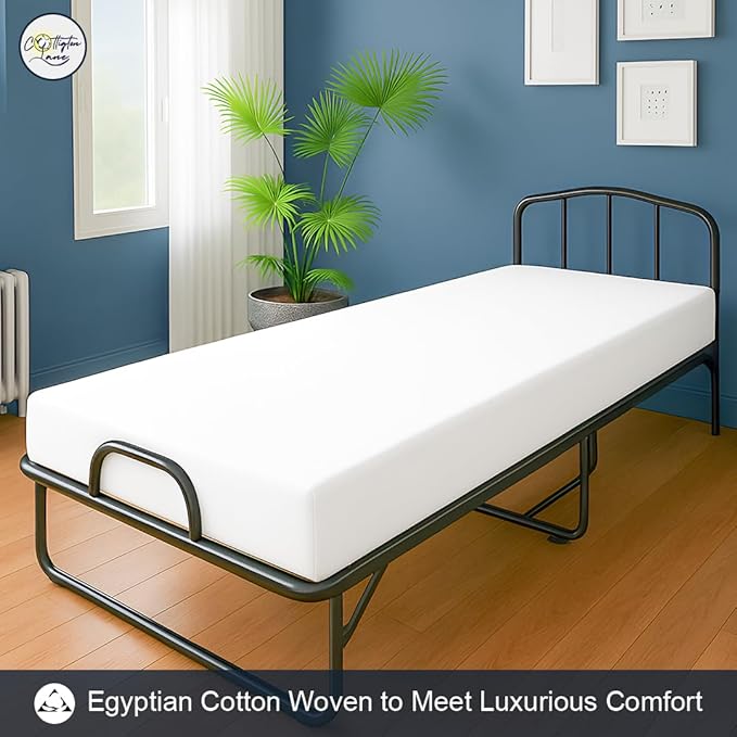 Cot Fitted Sheet 25 x 75, 100% Egyptian Cotton, 1 PC Cot Size Bottom Sheet Only, Perfect for Narrow Twin, Camp Bunk, Army Cots, Trifold Mattress, Camping Cot, Guest Bed Replacement(White)