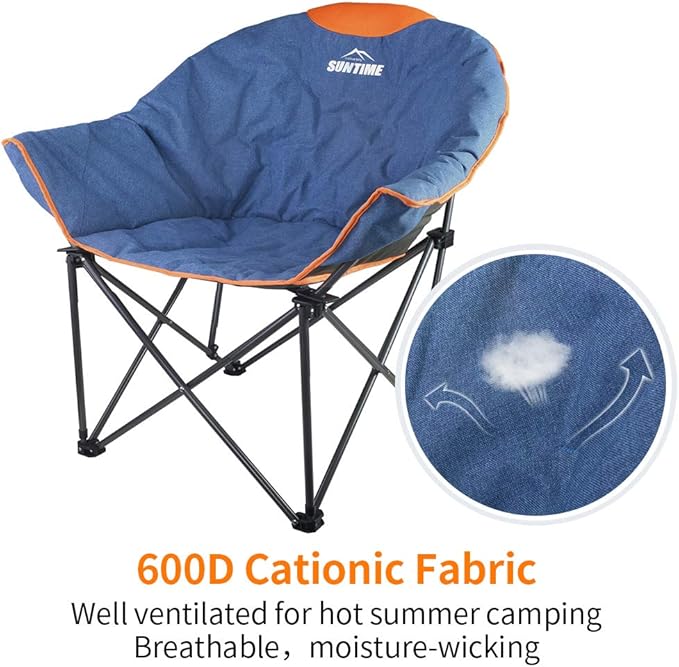 OUTDOOR LIVING SUNTIME Sofa Chair, Oversize Padded Moon Leisure Portable Stable Comfortable Folding Chair for Camping, Hiking, Carry Bag