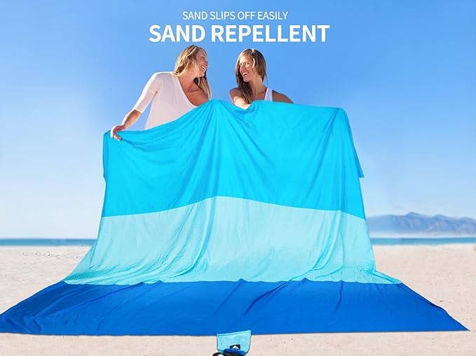 Beach Blanket Waterproof Sandproof Beach Mat 79" X 83"/10'x9'for 2-8 Adults Quick Drying Outdoor Picnic Mat Beach Accessories for Travel, Camping, Hiking