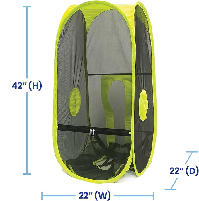 WeatherPod Short Bug-Screen Walking Pod – Pop-Up Wearable Mosquito & Bug Screen with Mesh – Fine Gauge, Fully Enclosed Personal Bubble – Safety Yellow