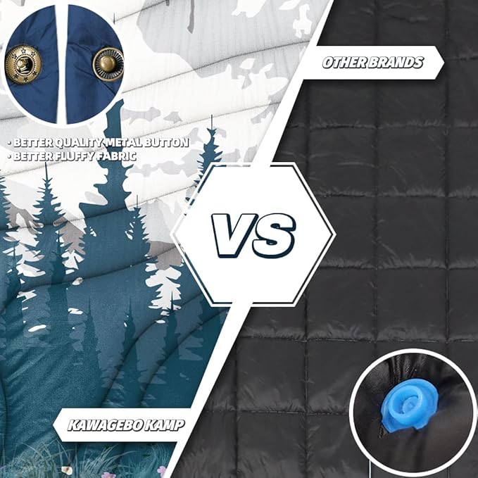 Outdoor Camping Blanket with Sherpa Lining, Extra Warm Thick Camp Blankets and Puffy Ultralight Soft Poncho DWR Camping Quilt for Cold Weather, Adventure, Sleeping, Backpacking 78"x 56"