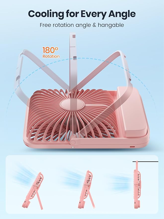 Warmco 10000mAh Portable Travel Fan 7-inch, [10-24H Runtime] Ultra-thin Digital Display Mini Desk Battery Operated Fan for Bedroom, Camping, Cruise Essentials 2025