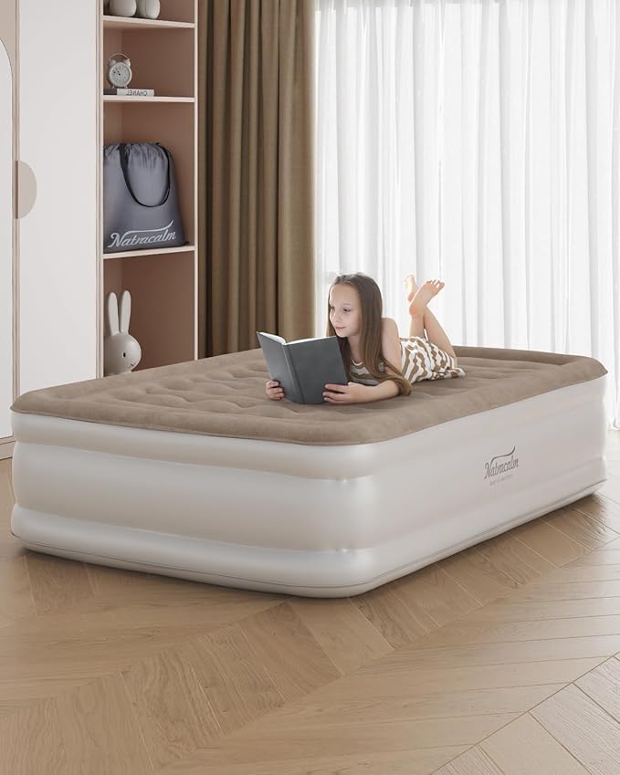 Air Mattress Full with Built in Pump, Blow Up Mattress Full, Upgraded Inflatable Mattress for Home Camping Guest Bed, Soft Wave Flocked Top, Comfort and Portable Air Bed, colchon inflable