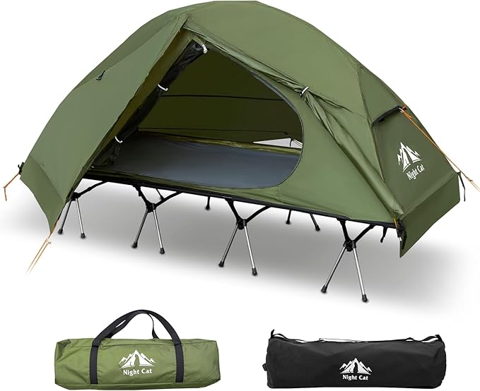 Night Cat Camping Cot Tent - Waterproof 1-Person Off-Ground Combo Cot Bed for Adults Portable Easy Set-up Tent