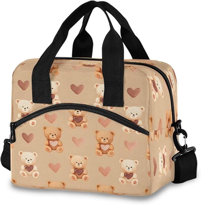 ALAZA Bear Heart Lunch Box for Men Women Adults Insulated Lunch Bag Cooler Bag with Adjustable Shoulder Strap for Work Picnic Travel