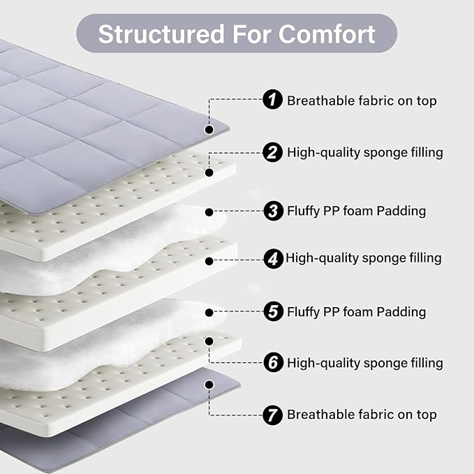 Tiita Queen Memory Foam Mattress Topper, 4" Thicken Futon Floor Mattress with Storage Bag and 2 Straps, Portable Roll Up Travel Car Camping Mattress Sleeping Pad, Grey