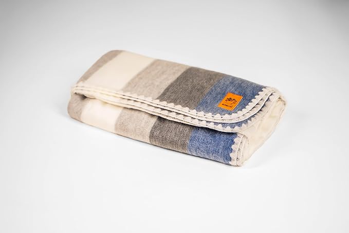 Alpaca Wool Blanket - Queen Size Bed Blanket - Best Gift & Warm Throw, Lightweight, Couch or Camp- Outdoor - 87 x 64 inches (Gray & Blue)