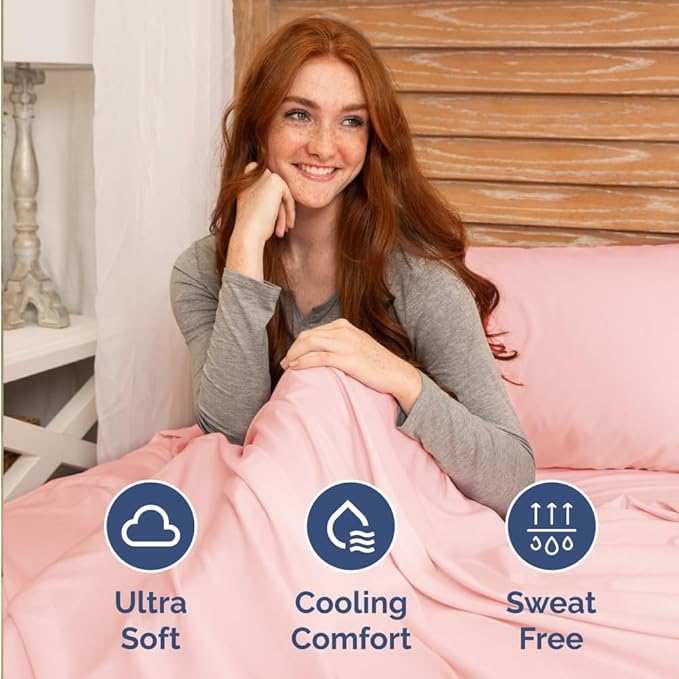 Short Queen Size 4 Piece Sheet Set - RV Short Queen, Soft, Breathable & Cooling Bed Sheets Set with Deep Pockets - Hotel Luxury Bedding for Women, Men, Kids, Teens, Boys & Girls - Oeko-Tex - Baby Pink