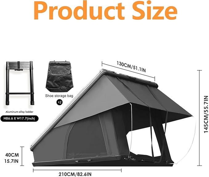 Aluminium Roof Top Tent,with Tri-Color LED Strip Light & 1.97" Thick Memory Foam Mattress,for Car Jeep SUV Truck Camping,2-3 People