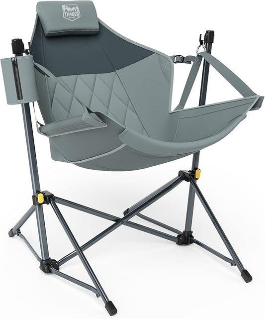 Timber Ridge Hammock Camping Chair with Adjustable Backrest, Heavy Duty Folding Hammock Chair Supports 300lbs, Portable Hammock Chair for Camping, Travelling and Patio, Grey