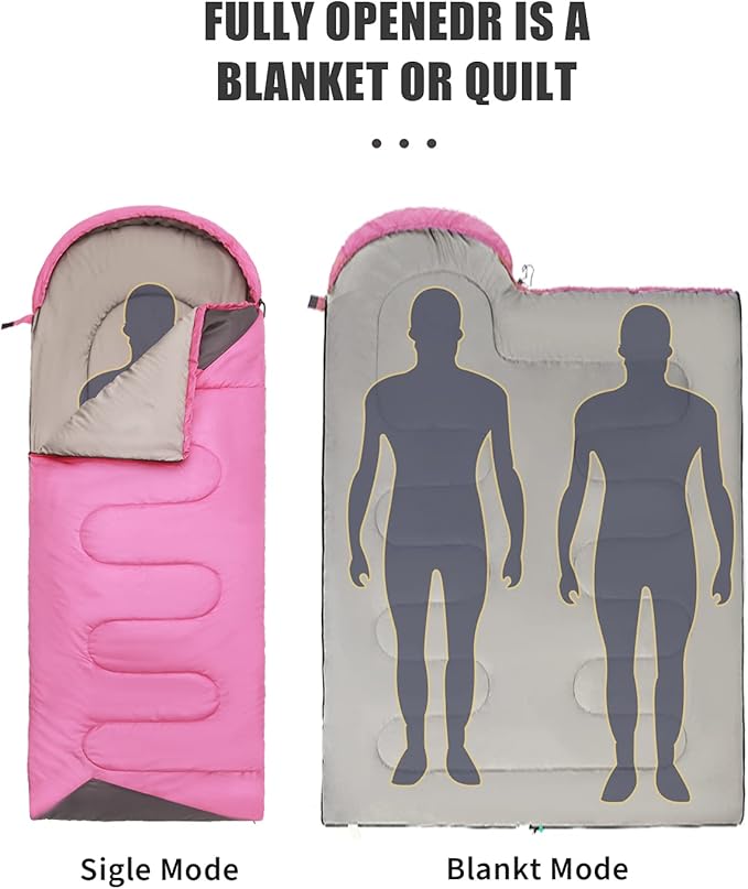 Sleeping Bags for Adults Cold Weather - 20 Degree Big&Tall Size Backpacking Lightweight Waterproof for Girls Boys Mens Teen Women for Camping Hiking Outdoor Travel Hunting with Compression Bags