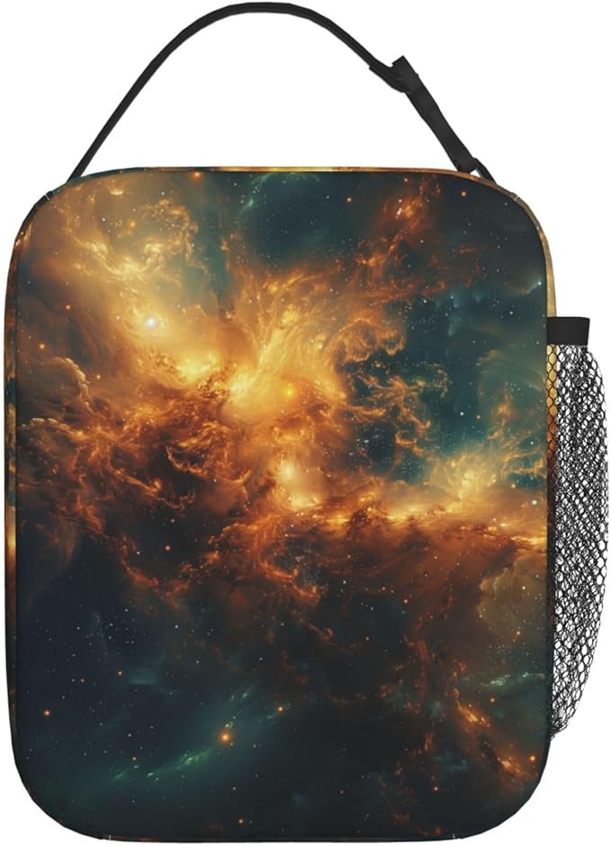 Galaxy Lunch Box for Kids Aldults, Cosmic Space Reusable Thermal Insulation Cooler Tote Bags, Golden Nebula Star Field Pattern Insulated Bag for Student, School Picnic Camping Travel, Gifts