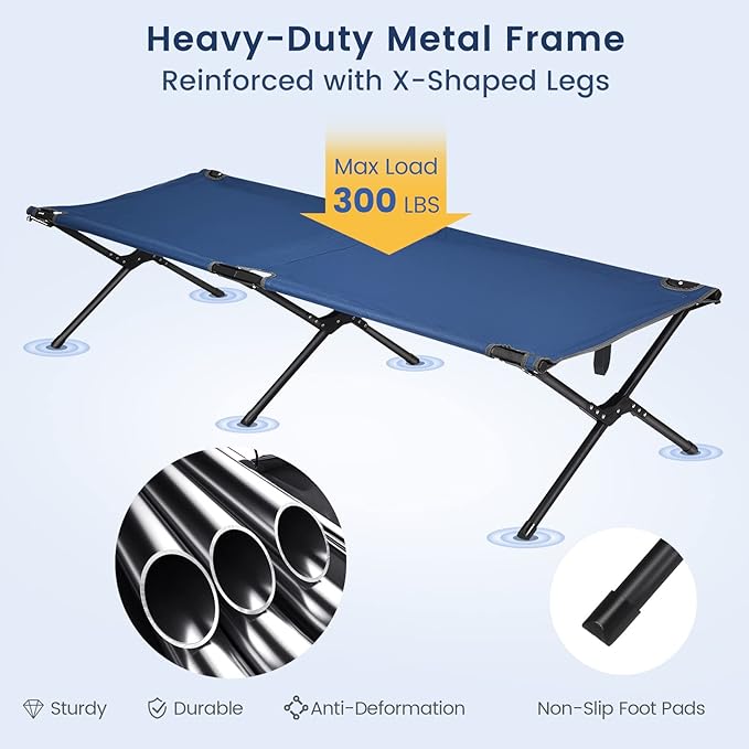 Goplus Folding Camping Cot with Carrying Bag, Portable Lightweight Outdoor Sleeping Bed for Adults Kids, 300LBS Weight Capacity, Heavy-Duty Camping Bed for Traveling
