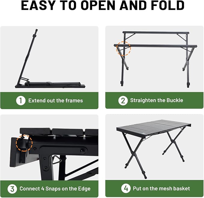 TIMBER RIDGE Folding Camping Table Adjustable Height, 4-6 Person Lightweight Aluminum Roll-up Table for Camping Outdoor Picnic BBQ Backyard Party Support 220 lbs, Black