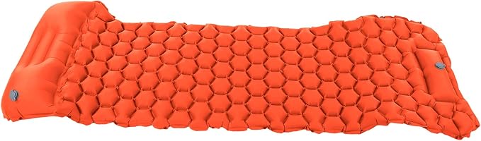 Inflatable Camping Sleeping Pad Mat, Ultra Lightweight Air Cushion Mattress for Tent Hiking Travel, 2 Way Valve Design with 40D Nylon Fabric and TPU Laminate, Compact Foldable (Orange)