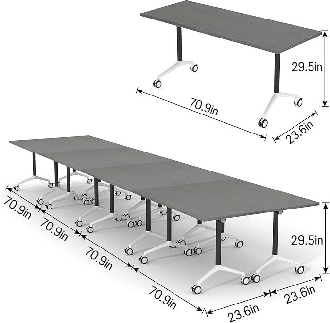 Folding Conference Table Flip-Top Rectangular Meeting/Training Table with Locking Casters,Mobile Nesting Design, 25mm E1 Scratch-Resistant Work Surface (2, 70.9 * 23.6 * 29.5Inch)