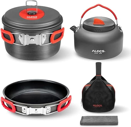 Alocs Camping Cookware Set - Lightweight Camping Cookware Mess Kit - Camping Pots and Pans Set - Camping Cooking Gear with Portable Carry Bag for Outdoor Backpacking Hiking and Picnic