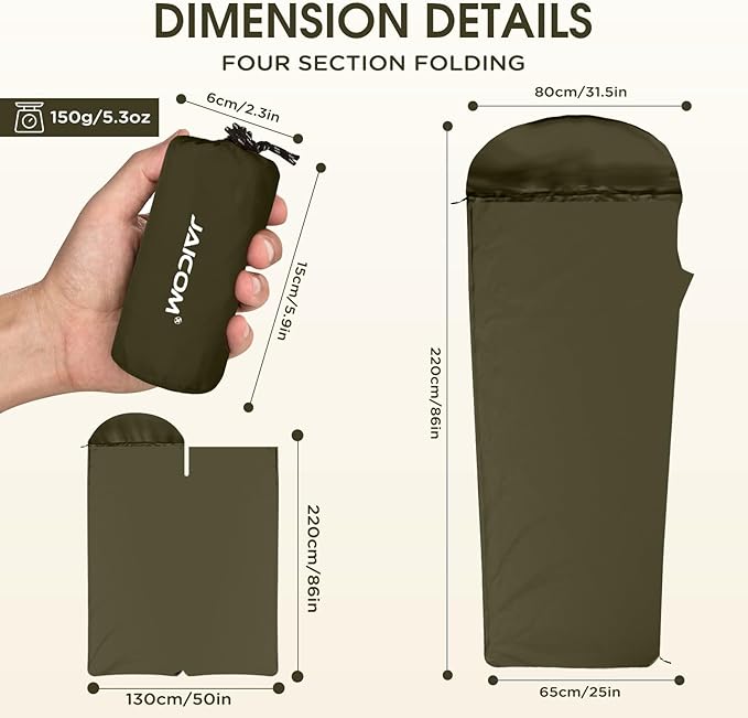 Ultralight Sleeping Bag Liner - 5.3 oz Washable Adult Sleep Sack & Travel Sheets, Self Tan Sleep Sack with Two-Way-Zipper, for Backpacking, Hotel, Camping, Travel