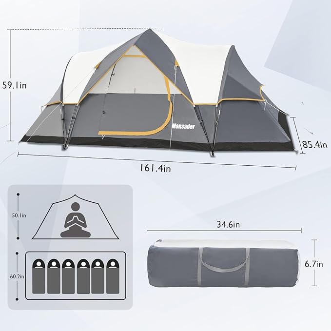 6 Person Family Camping Tent,Waterproof Windproof with Top Rainfly,Easy Set Up,Pop Up Tent for Outdoor Camping Hiking Trave