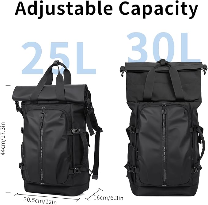 Rolltop Backpack, Travel Rucksack for Men Women, Anti Theft Backpacks with 15.6-inch Laptop Compartment, Waterproof Casual Daypack for Work, Business, Commuter and College