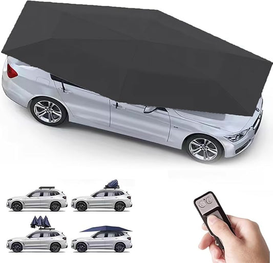 Portable Automatic Car Cover Umbrella, Outdoor Car Tent, Remote Control Car Roof Top Canopy, Car Shelter Sunshade, Universal Auto Protection Black-5m