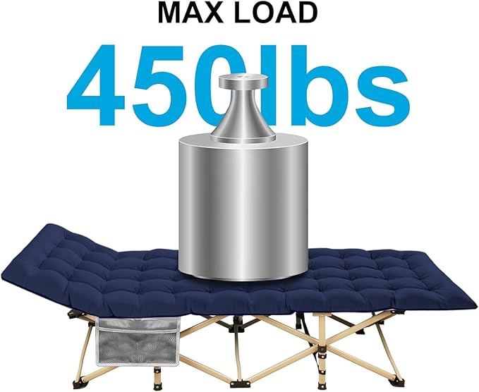 Camping Cot, 450LBS(Max Load), Portable Folding Outdoor Bed with Carry Bag for Adults Kids, Heavy Duty Cot for Traveling Gear Supplier, Office Nap, Beach Vocation and Home Lounging (Navy Blue)