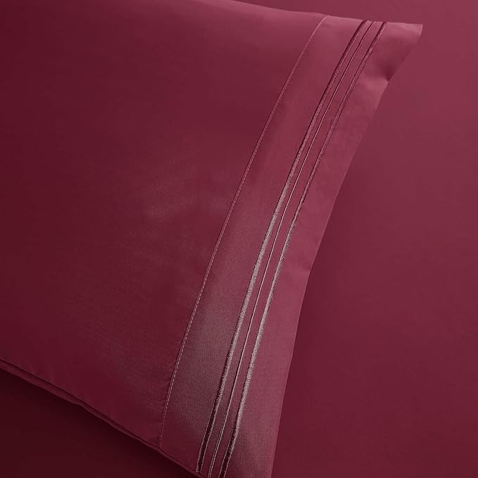 Clara Clark Twin Sheets, 5 Piece Set - Hotel Luxury Sheets for Twin Size Bed, Super Soft Bedding Set, Twin Size, Burgundy Red