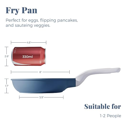 PRICUSIS Nonstick Ceramic Frying Pan, 8/10/12 Inch Non Toxic Skillet, Egg & Omelet & Chef's Pan, Induction Compatible & Oven Safe, Dishwasher Safe,PTFE PFAS & PFOA Free (8 Inch, Blue Gray)