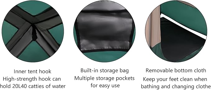 Shower Tent for Camping Outdoor Privacy Tent 63 * 63 * 94.5" Spacious Camping Changing Tent Dressing Room Portable Toilet Tent Camping Privacy Shelter Instant Outdoor Rain Shelter (Dark Green)