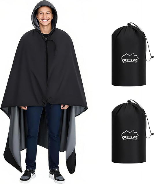 ONTYZZ Waterproof Camping Blanket, Windproof Poncho Hoodie Blankets with with Crystal Velvet Lining, Wearable Sleeping Bag for Stadium, Concerts, Car Travel, Beach, Picnic, Two Pack(79 x 59'')