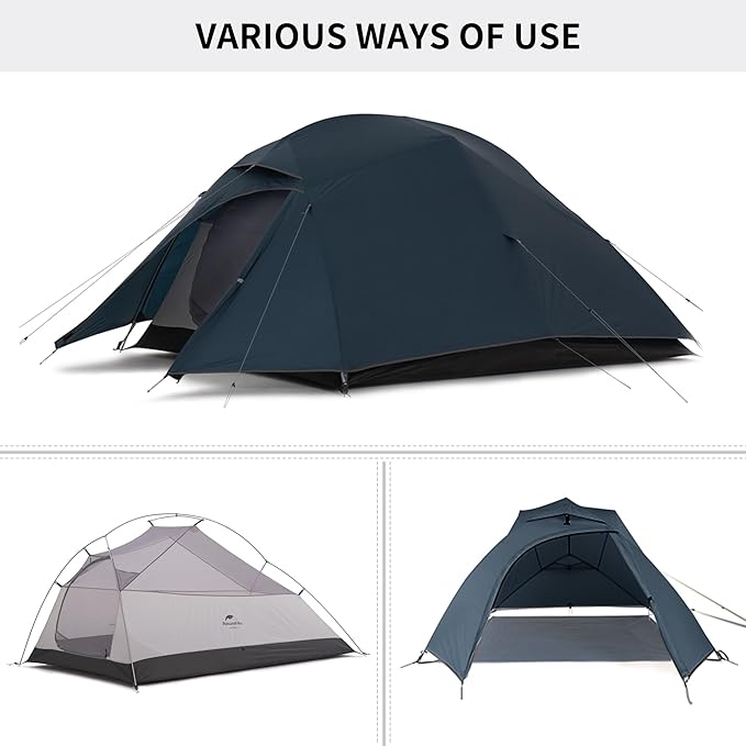 Naturehike Cloud-Up 3 Person Lightweight Backpacking Tent with Footprint - 3 Season Free Standing Dome Camping Hiking Waterproof Backpack Tents