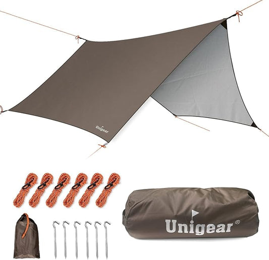 Unigear Hexagon Hammock Rain Fly,15x14FT/12x10FT Multifunctional Waterproof Camping Tarp,Lightweight and Compact Tent Tarp for Backpacking, Hiking, Traveling