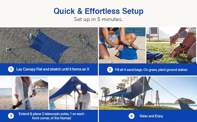 Beach Canopy Tent Sun Shade 9x8.5 FT – UPF50+ Portable Beach Tent Canopy with 2-Post Easy Setup, Lightweight Carry Bag – Camping, Picnic, Backyard & Travel Sun Shelter