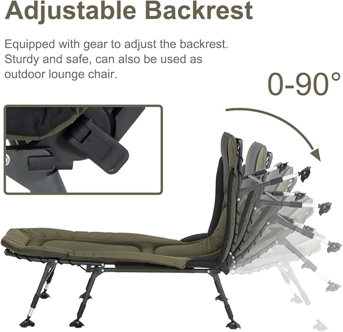 XXL Camping Cots for Adults 330Lbs with Carry Bag, Heavy Duty Folding Bed with Soft Padded Cushion, Portable Sleeping Cot for Hunting, 180° Adjustable Reclining Outdoor Lounger