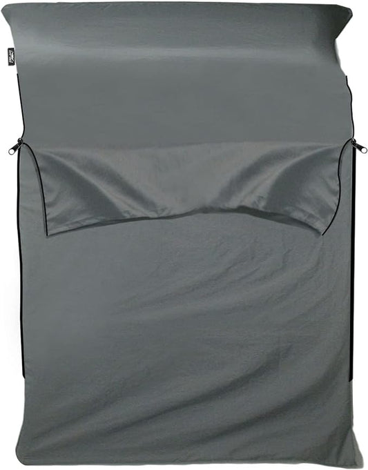 Frelaxy Sleeping Bag Liner, XL Travel Sheet & Camping Sheet for Backpacking, Hotel, Hostels & Traveling, Comfy & Easy Care, Full-Length Zipper/No Zipper, 4 Seasons Warm Cold Weather