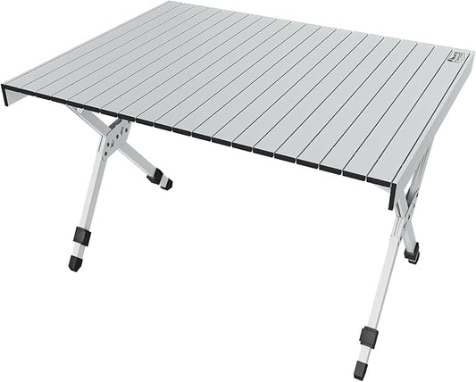 TIMBER RIDGE Folding Camping Table Adjustable Height, 4-6 Person Lightweight Aluminum Roll-up Table for Camping Outdoor Picnic BBQ Backyard Party Support 220 lbs, Silvery