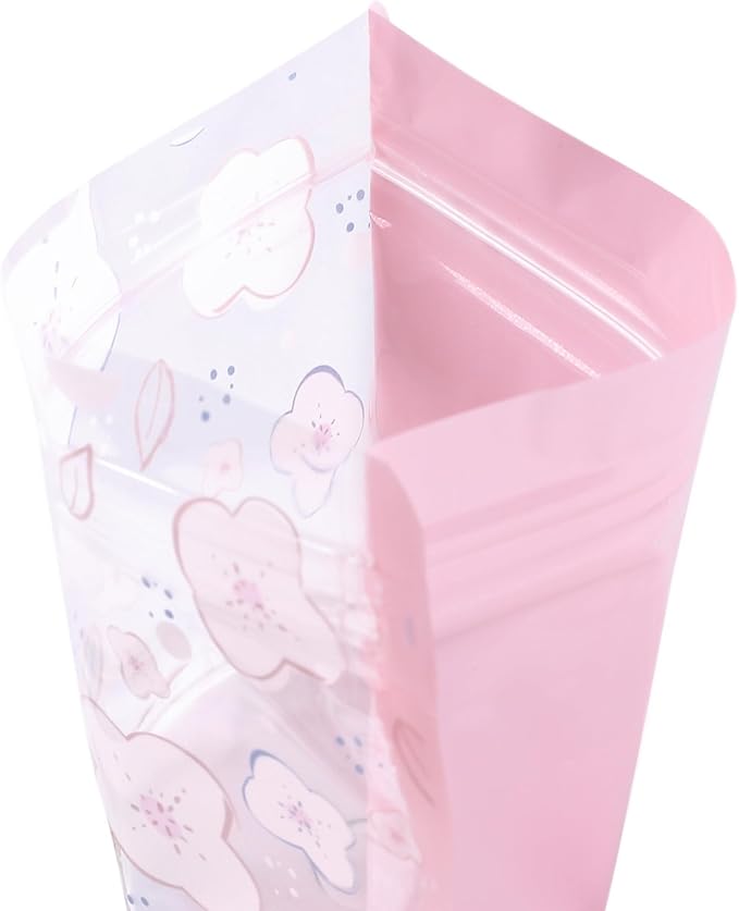QQ Studio 100 PCS Clear Print Poly Plastic Color Empty Hangover Starter Kit with Resealable Zipper Seal Lock (Sakura, 4.33 inch x 3.94 inch)