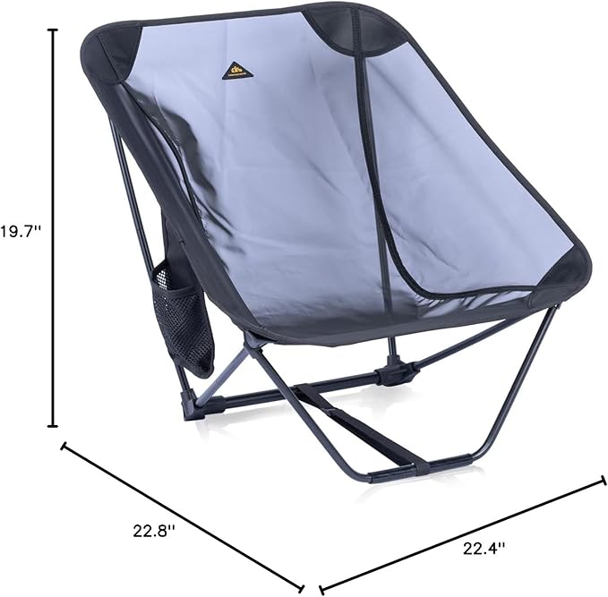 iClimb Low Ultralight Compact Camping Folding Chair with Side Pocket and Carry Bag (Black Mesh)